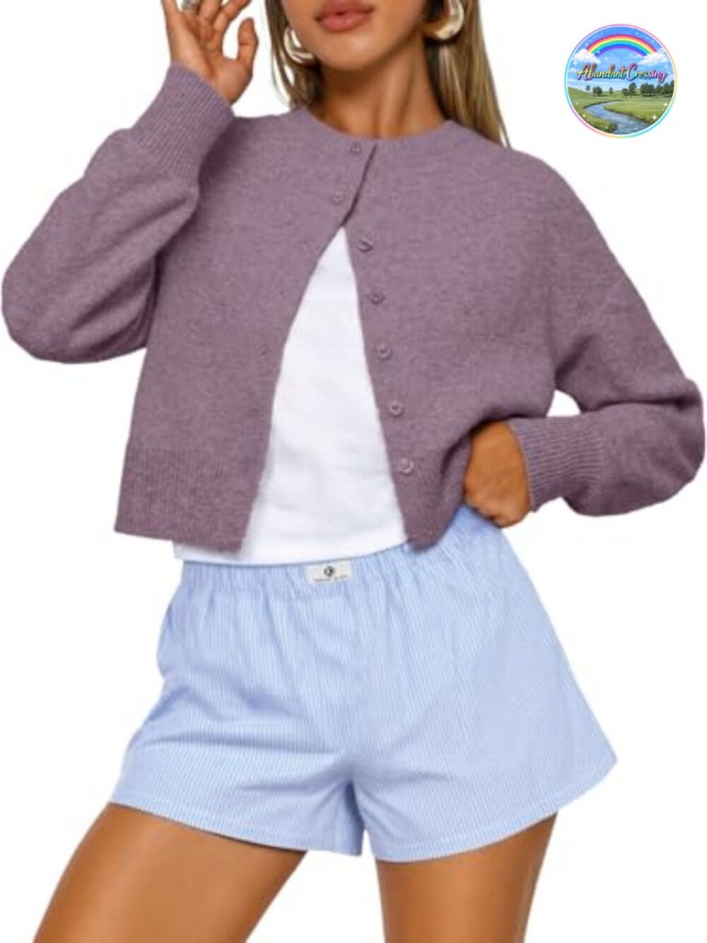 Cropped Cardigan Sweater Women's Button Long Sleeve Lightweight Knit